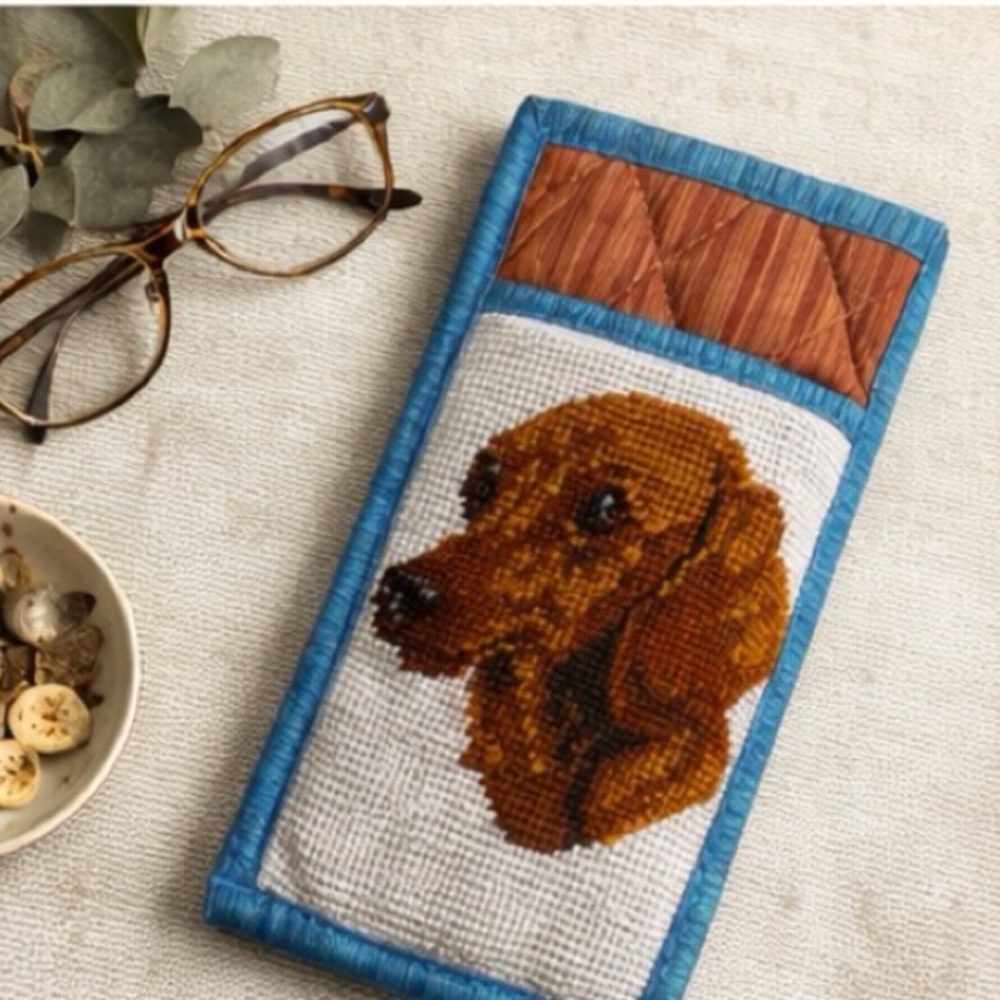 Vintage Needlepoint Dog Glasses Case Dachshund Handmade Gift NWT